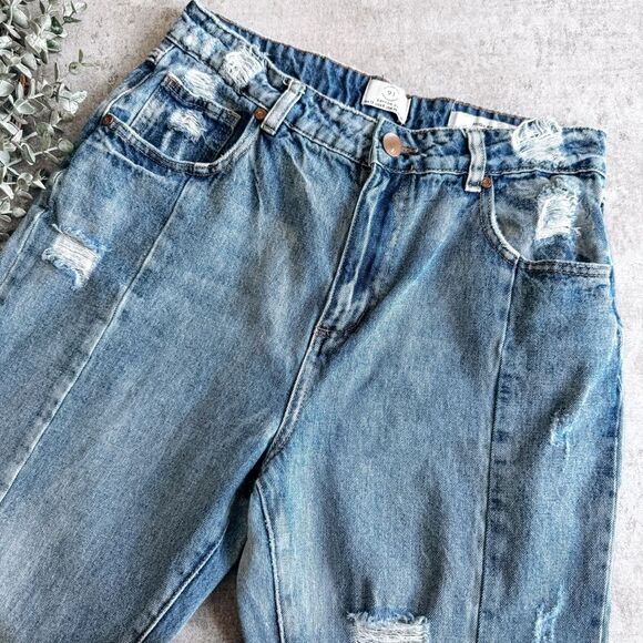 Cotton On High 90's Distressed Mid Wash Jeans Size 8 - Picture 1 of 6